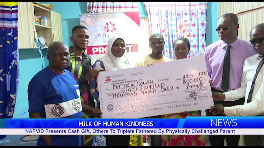 NAPVID Presents Cash Gift, Others To Triplets Fathered By Physically Challenged Parent