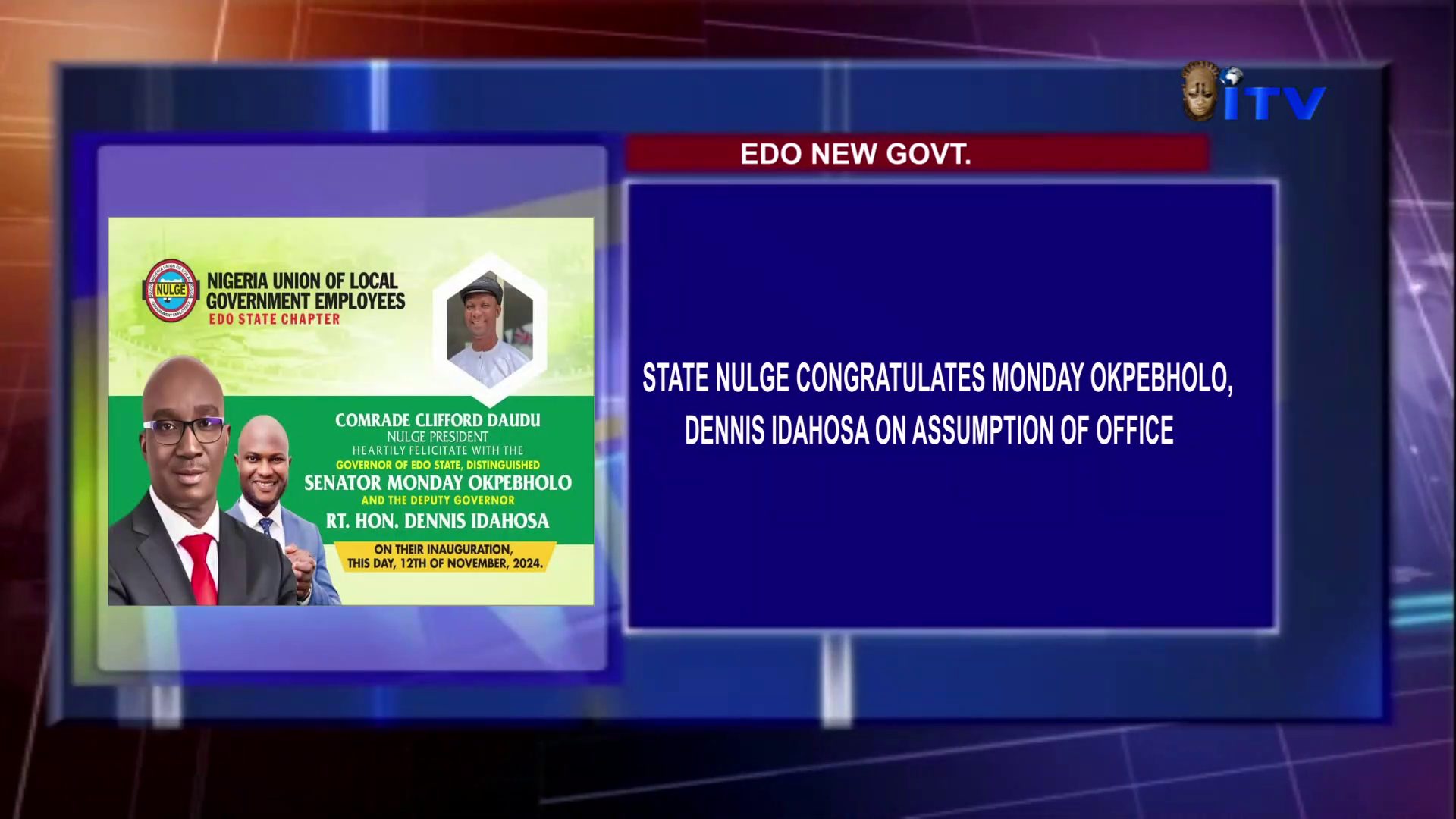 Edo New Govt.: State Nulge Congratulates Monday Okpebholo, Dennis Idahosa On Assumption Of Office