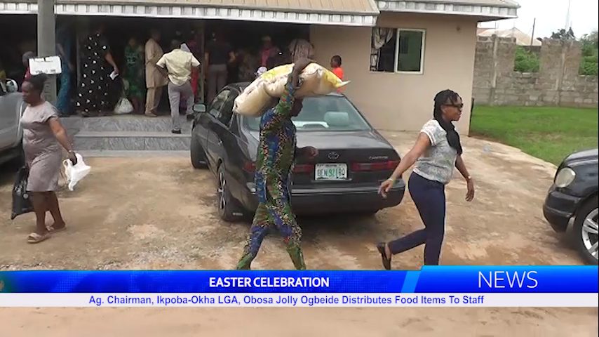 EASTER CELEBRATION: Ag. Chairman, Ikpoba-Okha LGA, Obosa Jolly Ogbeide Distributes Food Items To Staff
