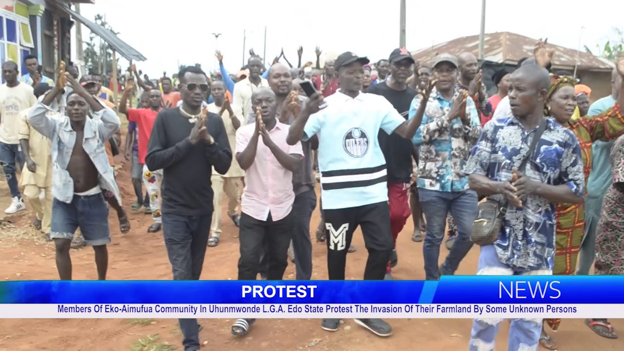 Members Of Eko-Aimufua Community In Uhunmwonde Local Government Of Edo State Protest The Invasion Of Their Farmland By Some Unknown Persons