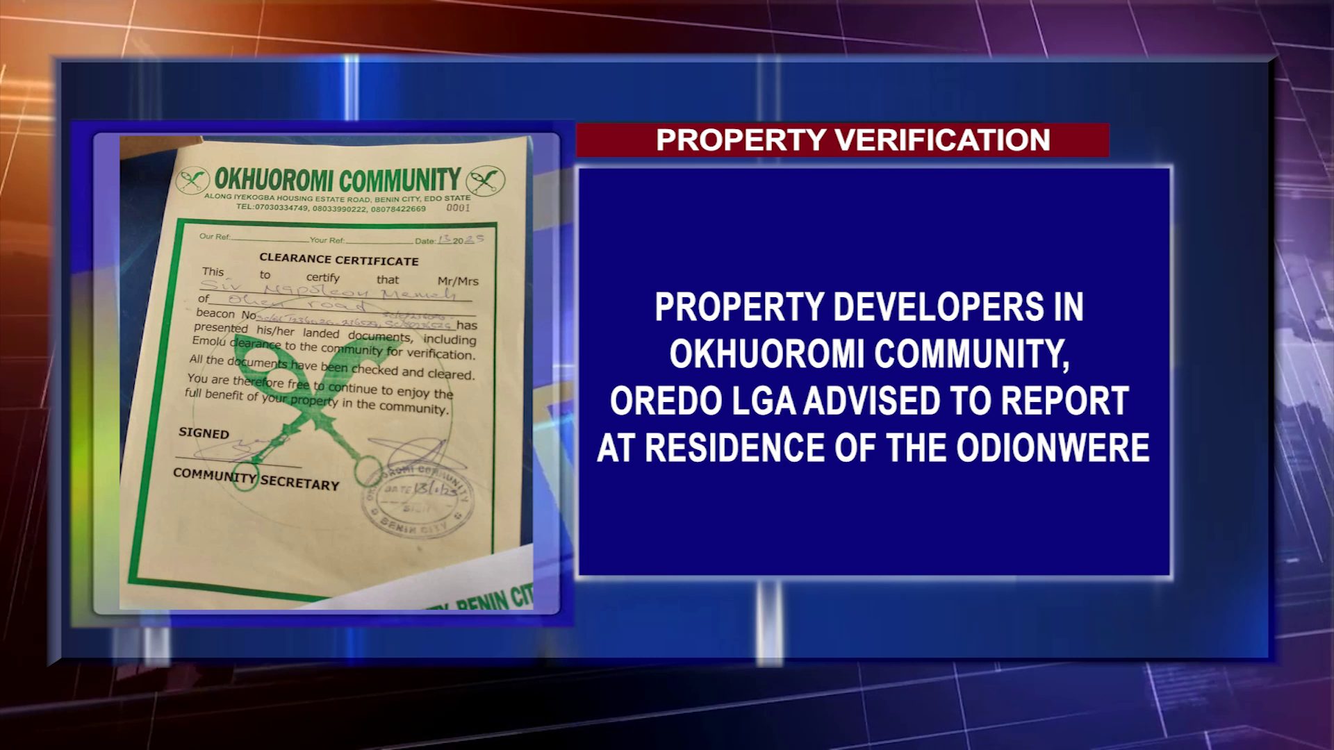 Property Developers In Okhuoromi Community, Oredo LGA Advised To Report At Residence Of The Odionwere