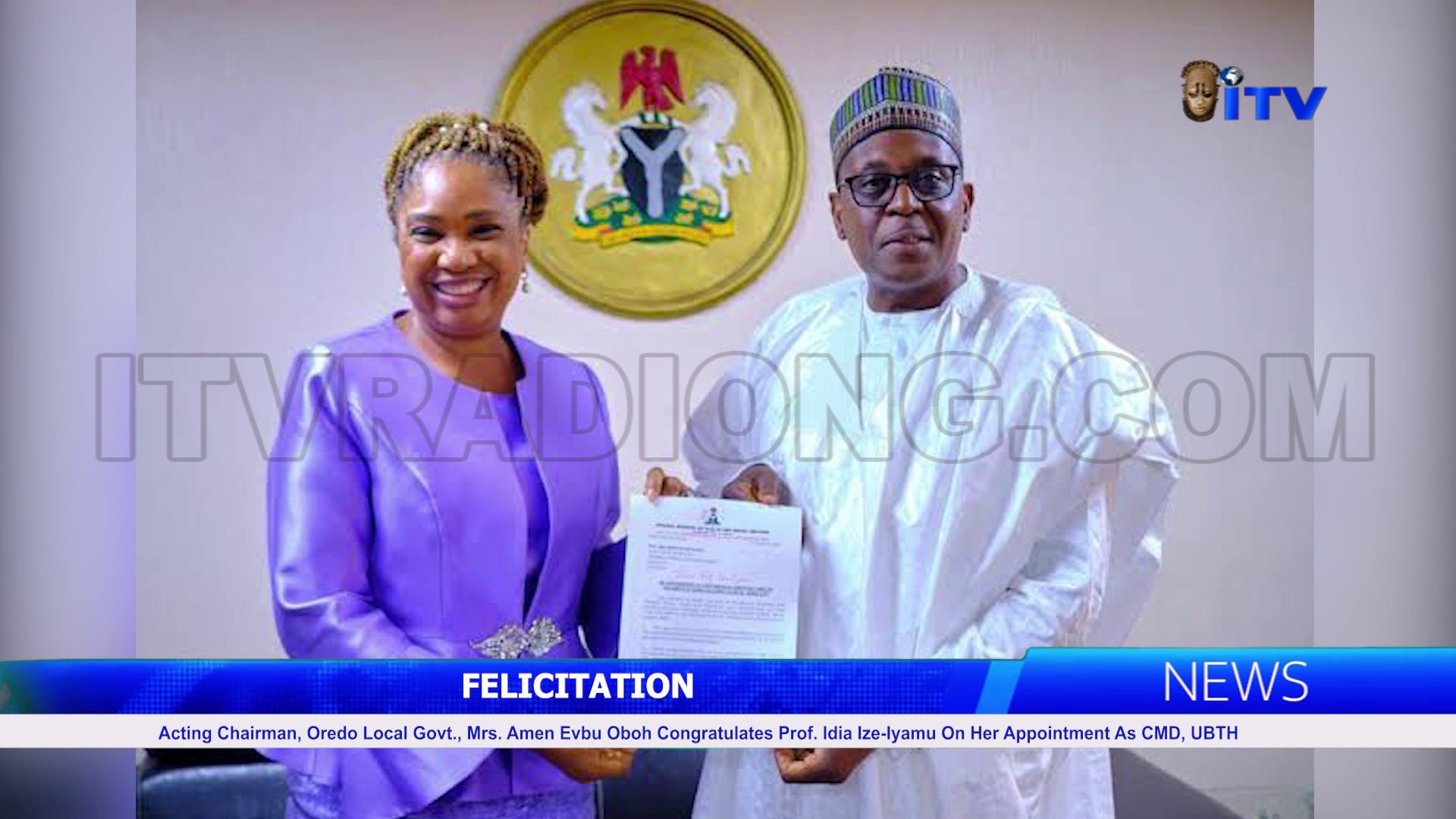 Acting Chairman, Oredo Local Govt., Mrs. Amen Evbu Oboh Congratulates Prof. Idia Ize-Iyamu On Her Appointment As CMD, UBTH