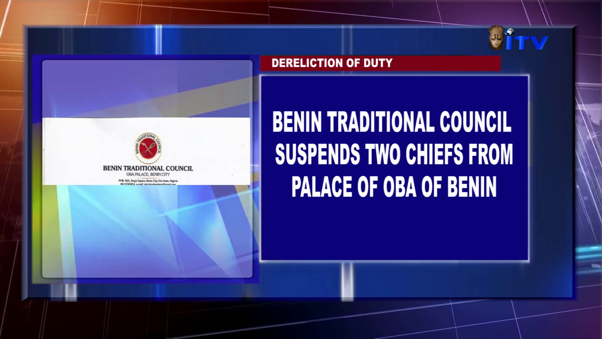 Benin Traditional Council Suspends Two Chiefs From Palace Of Oba Of Benin