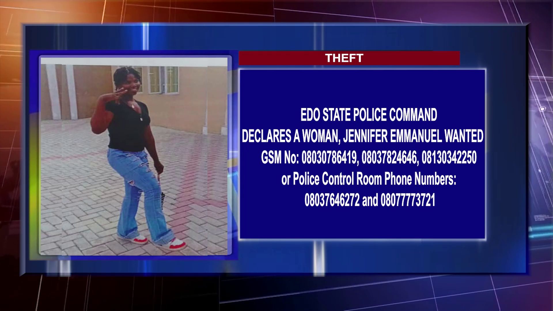 Edo State Police Command Declares A Woman, Jennifer Emmanuel, Wanted