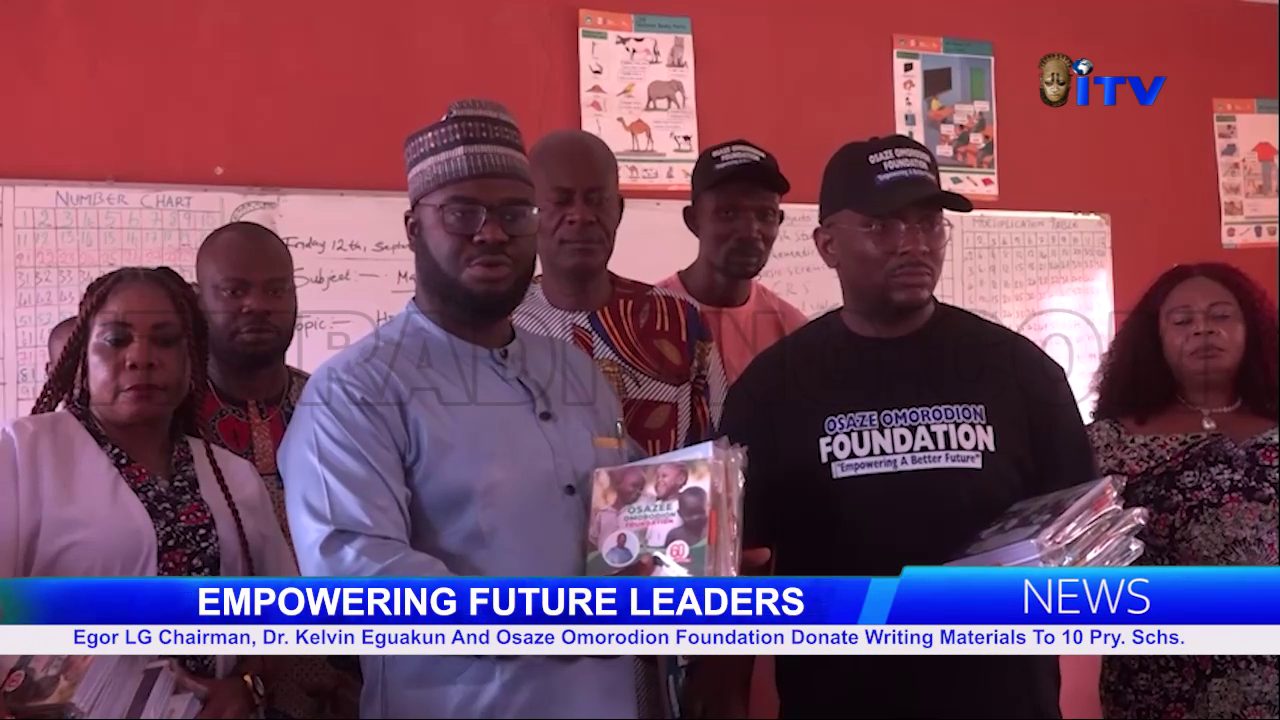 Egor LG Chairman, Dr. Kelvin Eguakun And Osazee Omorodion Foundation Donate Writing Materials To 10 Pry. Schs.