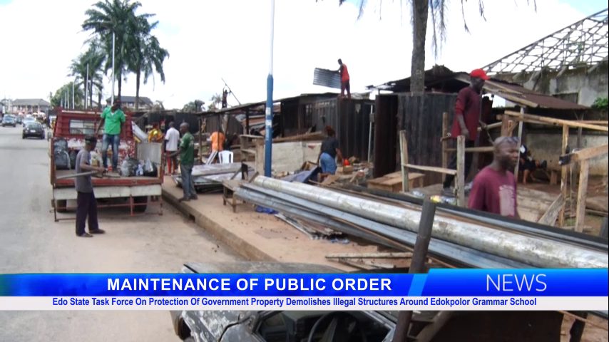 Edo State Task Force On Protection Of Government Property Demolishes Illegal Structures Around Edokpolor Grammar School