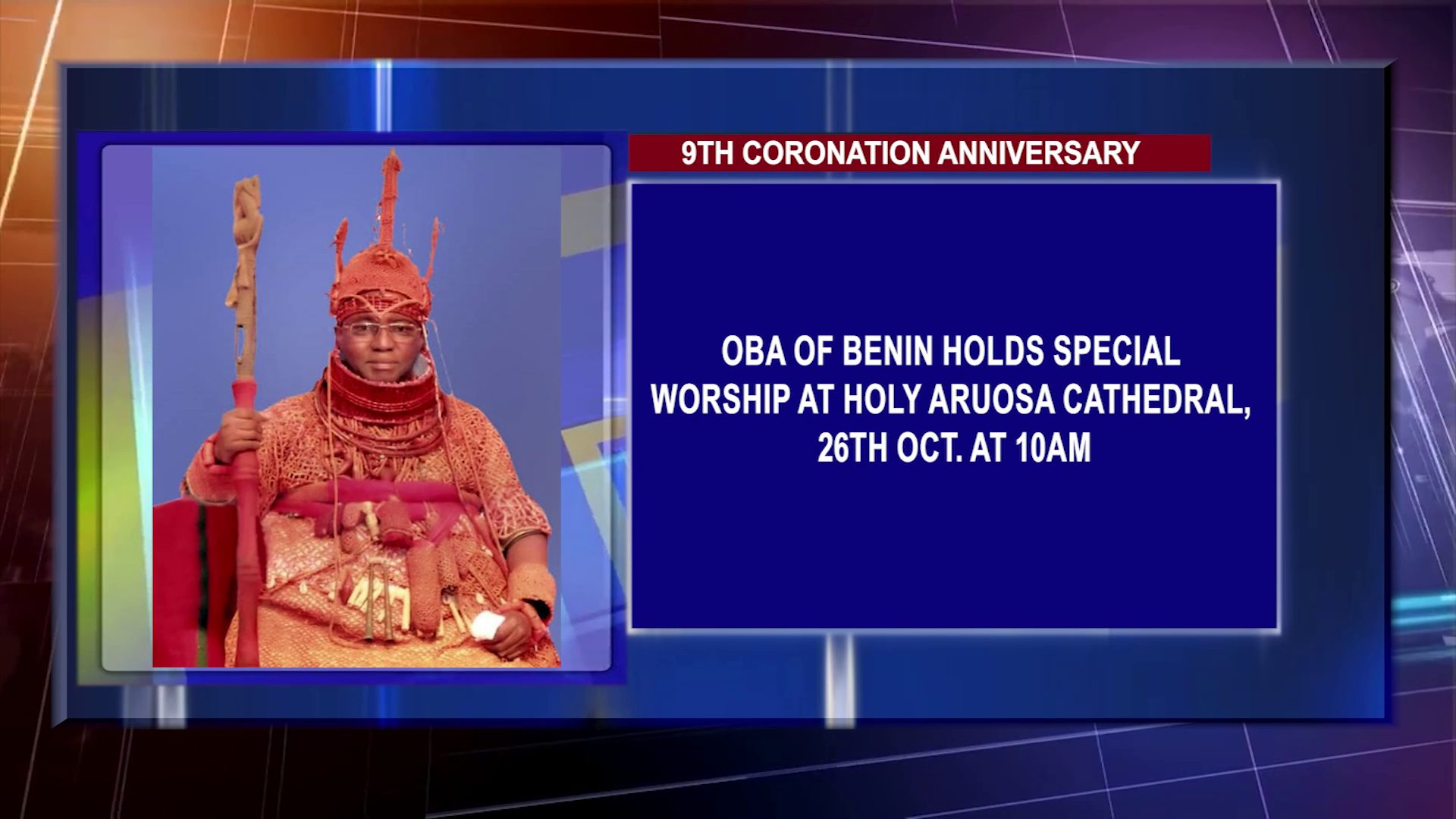 Oba Of Benin Holds Special Worship At Holy Aruosa Cathedral, 26th Oct., At 10AM