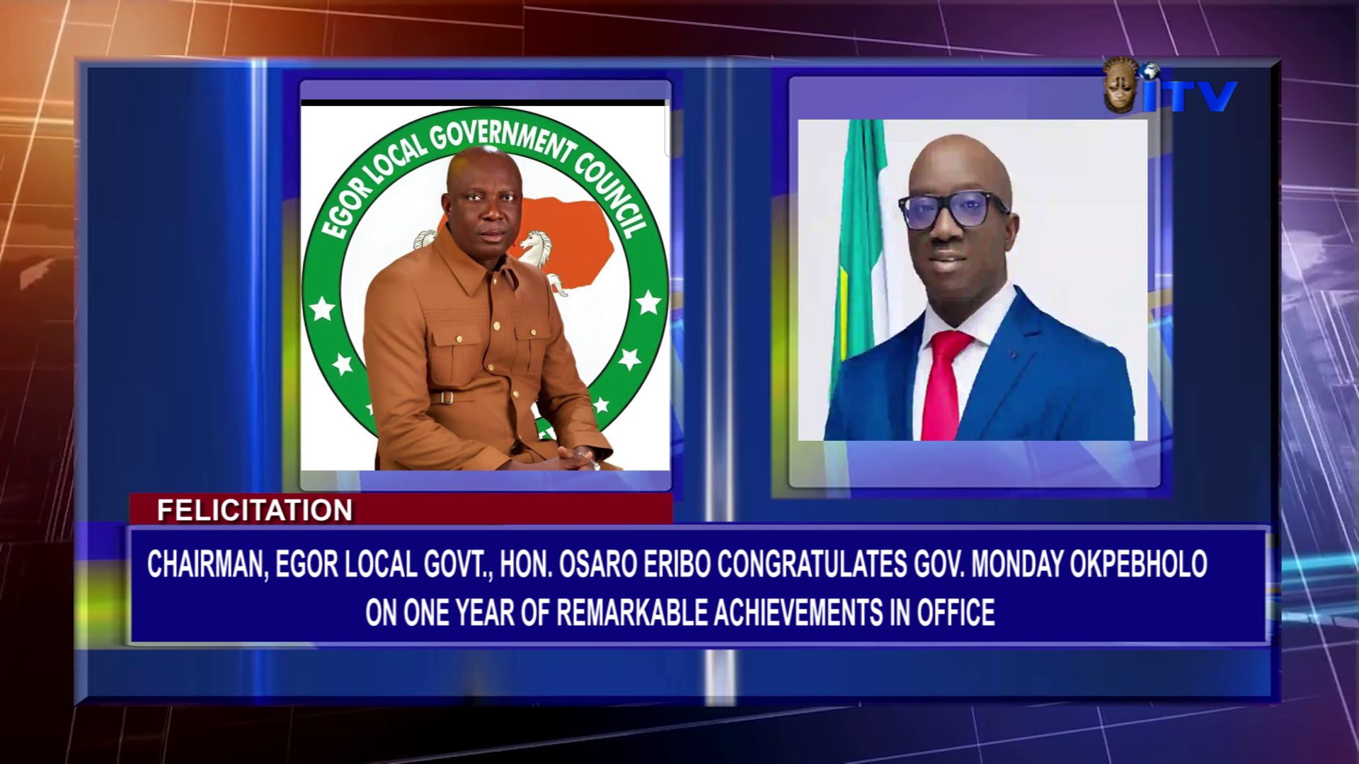 Felicitation: Chairman, Egor Local Govt., Hon. Osaro Eribo Congratulates Gov. Monday Okpebholo On One Year Of Remarkable Achievements In Office
