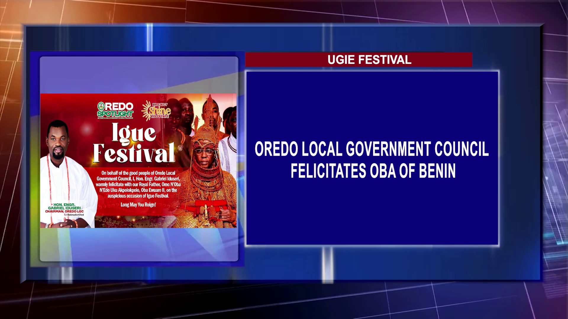 UGIE FESTIVAL: Oredo Local Government Council Felicitates With Oba Of Benin