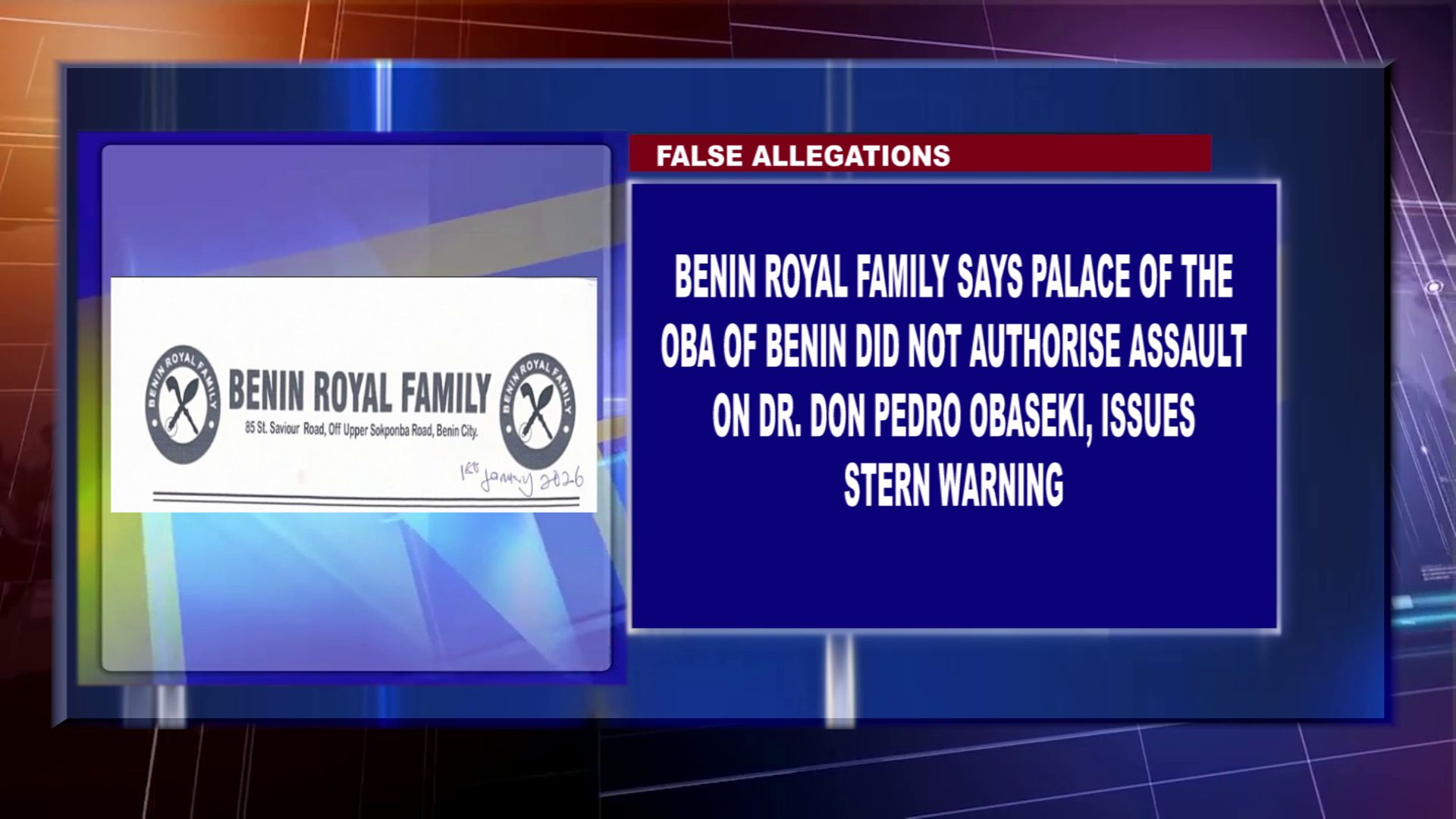 Benin Royal Family Says Palace Of The Oba Of Benin Did Not Authorise Assault On Dr. Don Pedro Obaseki, Issues Stern Warning