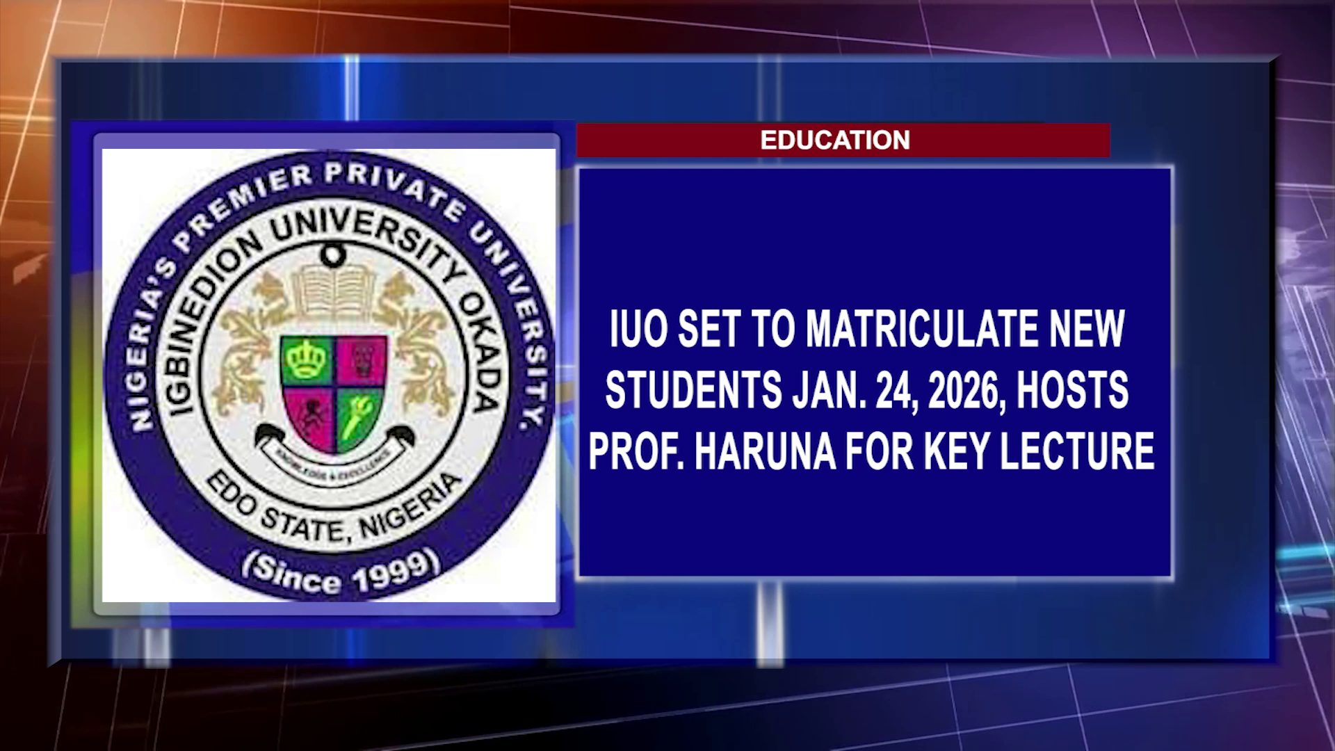 IUO Set To Matriculate New Students Jan. 24, 2026, Hosts Prof. Haruna For Key Lecture