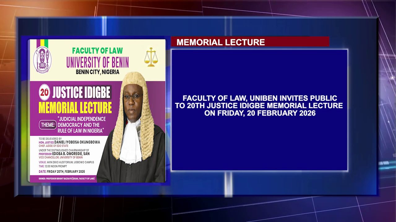 Faculty Of Law, UNIBEN Invites Public To 20th Justice Idigbe Memorial Lecture On Friday, 20 February 2026